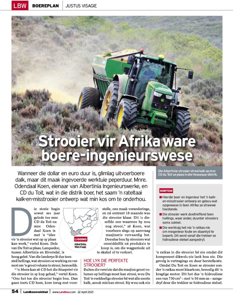 Landbou Weekblad April 2021 Albertinia Ingenieurswerke Article
