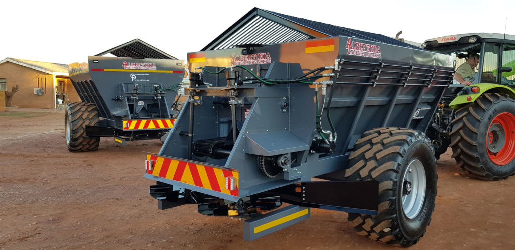 The Albertinia Ingenieurswerke AI-50 spreader high output multi-purpose all-terrain or limestone gypsum dolomite sand manure or compost